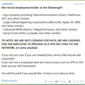 lapsus$-ransomware-group-announces-hiring-of-insiders-from-tech-giants,-isps,-and-telcos