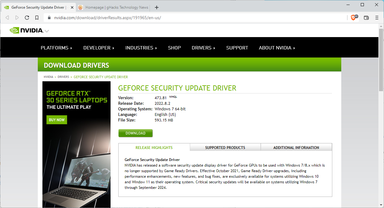 nvidia-releases-security-update-for-unsupported-windows-7-and-8.1-systems